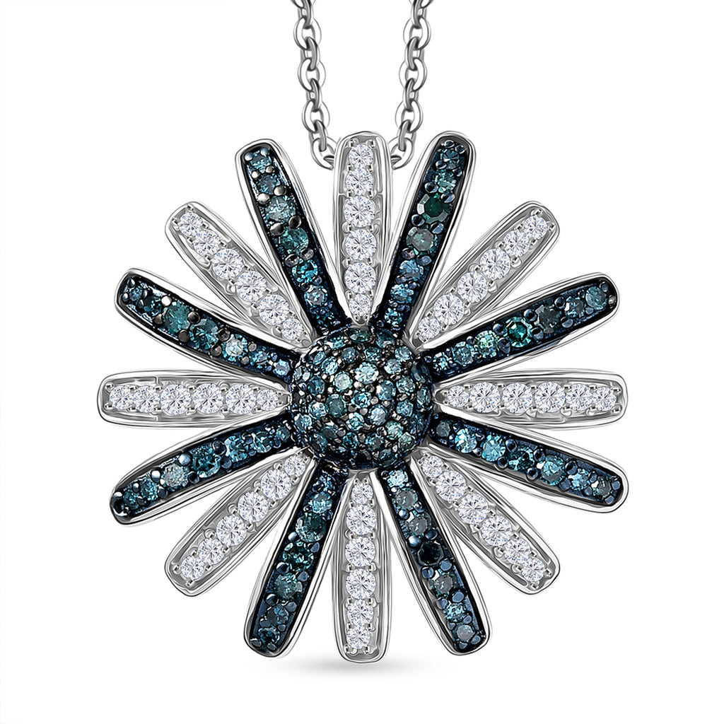 D'Joy Blauer Diamant, Weißer Diamant Schmuckset ca. 50 cm 925 Silber rhodiniert ca. 1.00 ct