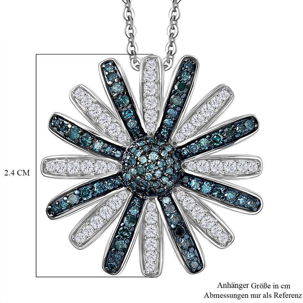 D'Joy Blauer Diamant, Weißer Diamant Schmuckset ca. 50 cm 925 Silber rhodiniert ca. 1.00 ct