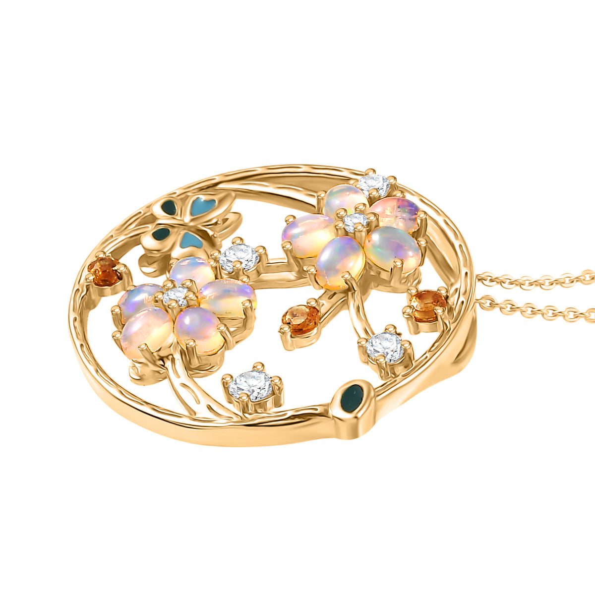 GP Italienische Garten Kollektion - AA Natürlicher, äthiopischer Welo Opal, Citrin, Kanchanaburi Blauer Saphir Schmuckset ca. 50 cm 925 Silber 750 Gelbgold Vermeil ca. 1.85 ct
