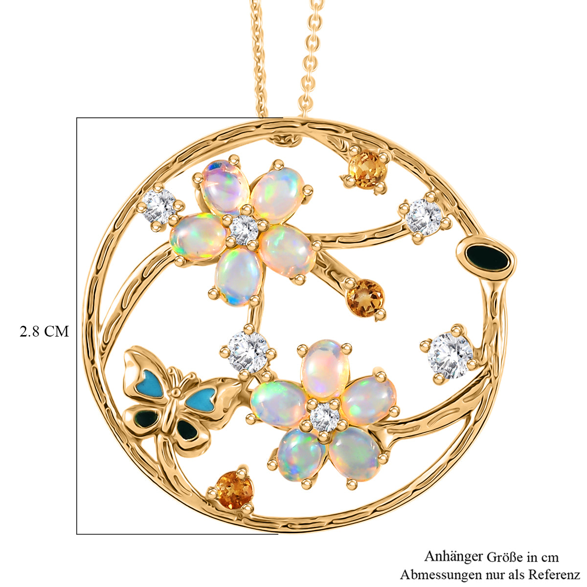 GP Italienische Garten Kollektion - AA Natürlicher, äthiopischer Welo Opal, Citrin, Kanchanaburi Blauer Saphir Schmuckset ca. 50 cm 925 Silber 750 Gelbgold Vermeil ca. 1.85 ct