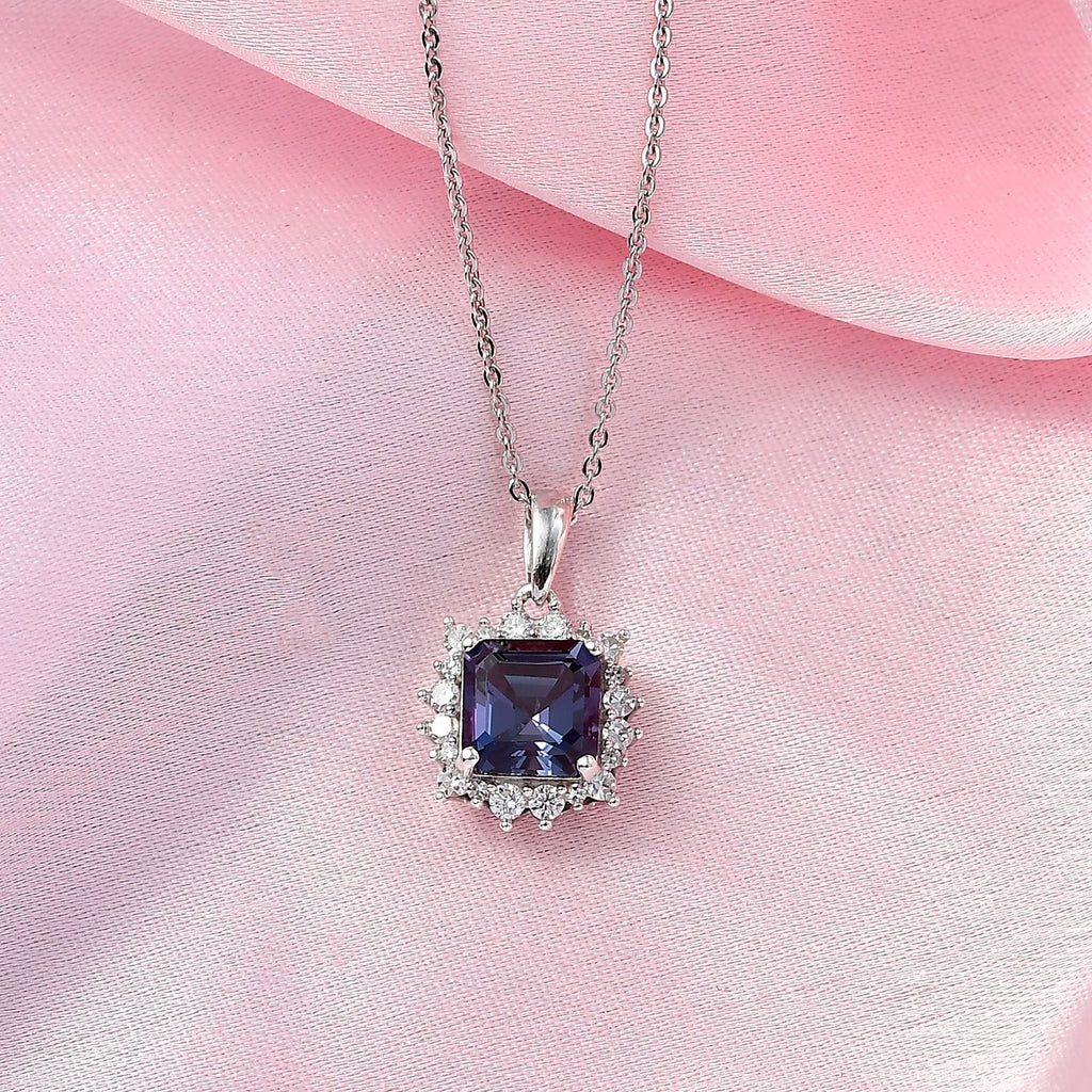 LUXURIANT - AAA Lab Grown Alexandrit, Lab Grown Diamant Schmuckset ca. 50 cm 925 Silber rhodiniert ca. 2.42 ct