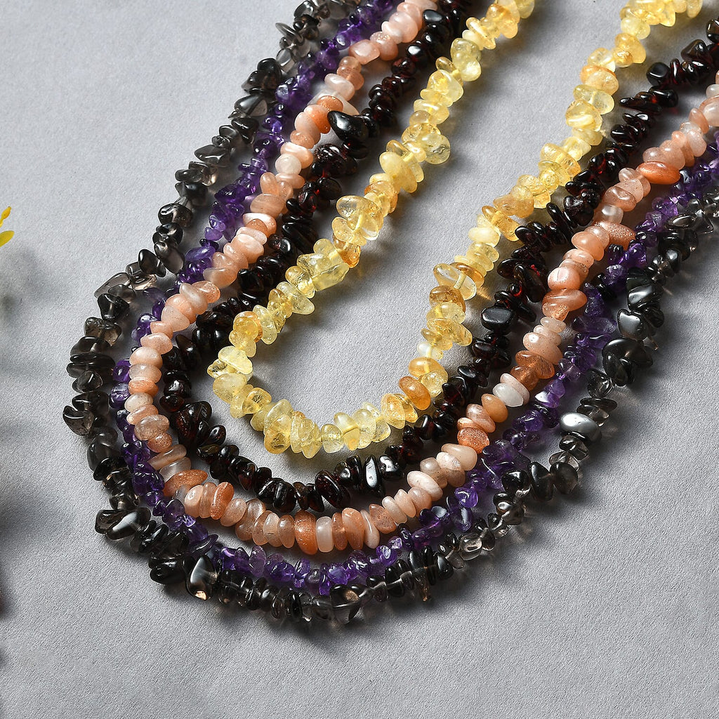 5er set - Multi-Edelstein Halsketten 76 cm mit Amethyst, Granat, Citrin, Sonnenstein ca. 1352.00 ct