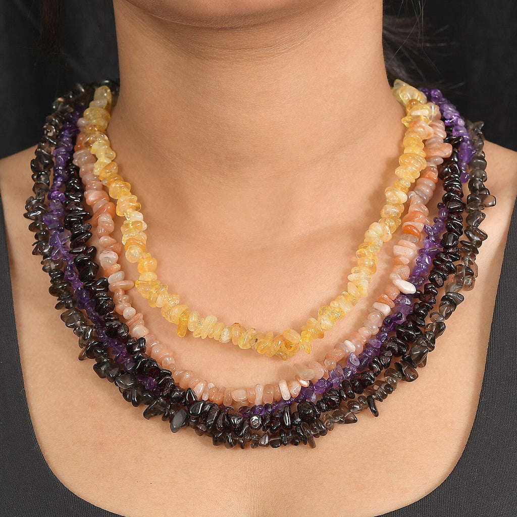 5er set - Multi-Edelstein Halsketten 76 cm mit Amethyst, Granat, Citrin, Sonnenstein ca. 1352.00 ct