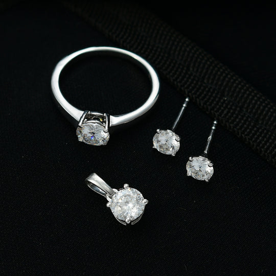 D'Joy 120 Facetten Moissanit Schmuckset 925 Silber platiniert (Größe 18) ca. 2,48 ct.