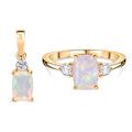 D'Joy AA natürliches, äthiopisches Welo Opal und Zirkon Schmuckset, 925 Silber vergoldet - 2,13 ct.