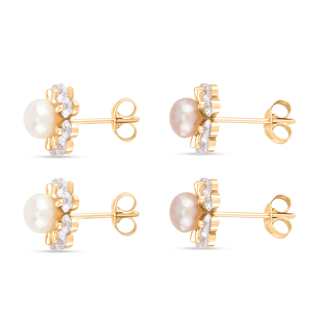 2er Set - Lila Süßwasser Perle, Weiße Süßwasser Perle Ohrringe, Nickelfreies Messing, Goldfarben