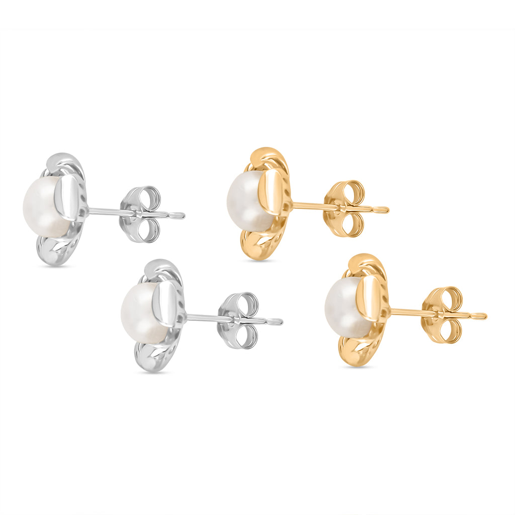 2er Set - Weiße Süßwasser Perle Ohrringe, Nickelfreies Messing, Goldfarben, Silberfarben