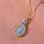 D'Joy Natürlicher, äthiopischer Welo Opal, Tansanit Schmuckset ca. 50 cm 925 Silber vergoldet ca. 2.17 ct