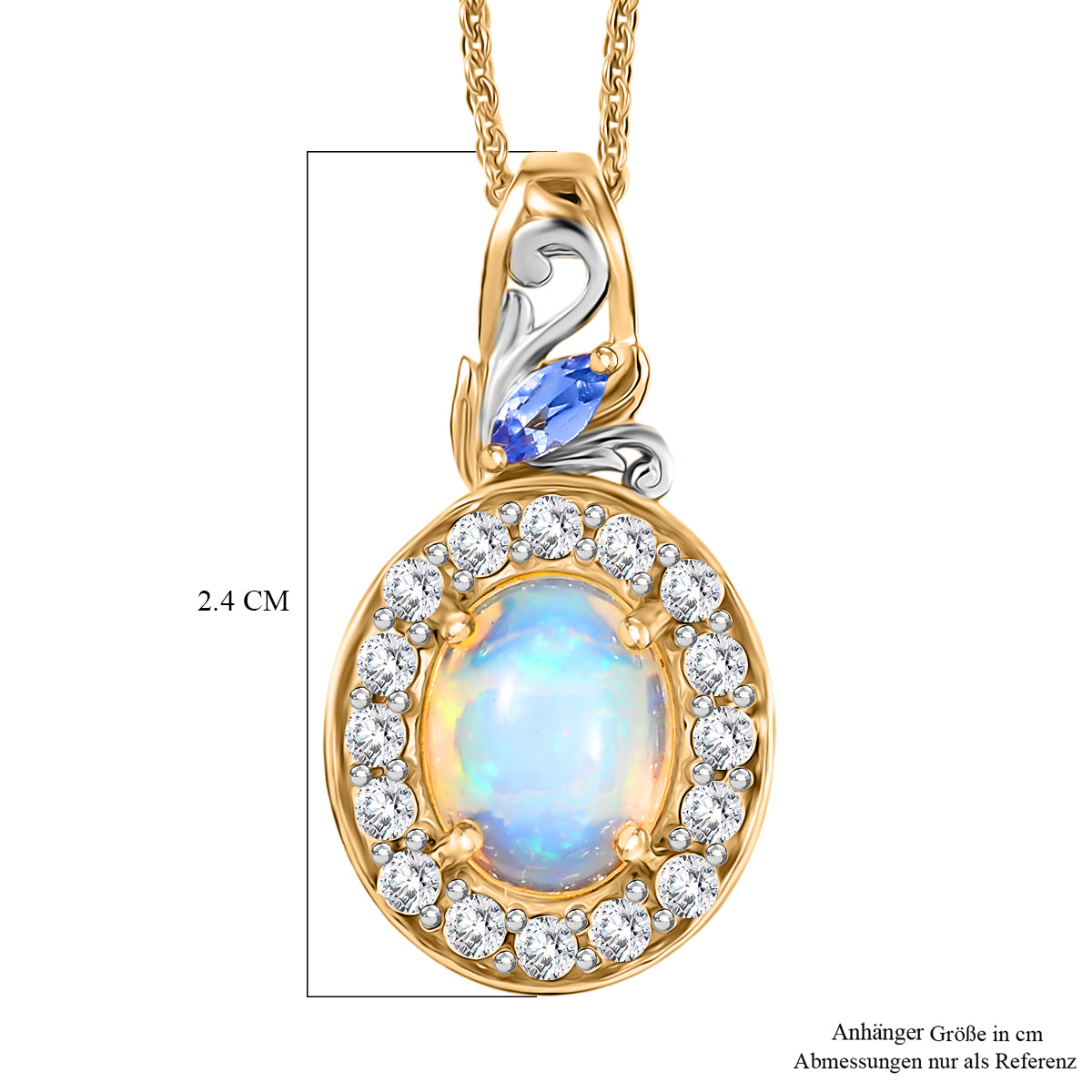 D'Joy Natürlicher, äthiopischer Welo Opal, Tansanit Schmuckset ca. 50 cm 925 Silber vergoldet ca. 2.17 ct