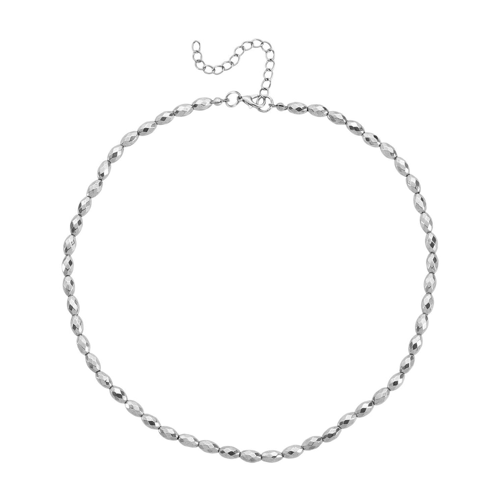 5er Set Hämatit Halsketten Herz Kugel Facettiert Gedreht ca 50 cm + 5 cm Extender, Silberfarben, ca. 724.00 ct