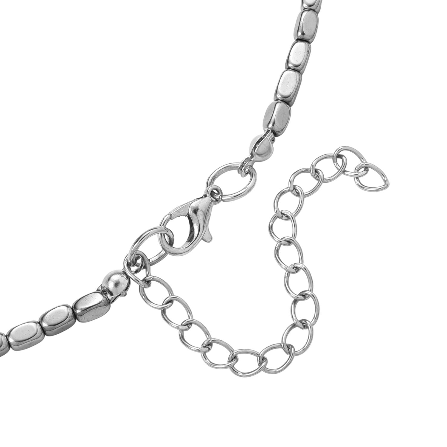 5er Set Hämatit Halsketten Herz Kugel Facettiert Gedreht ca 50 cm + 5 cm Extender, Silberfarben, ca. 724.00 ct