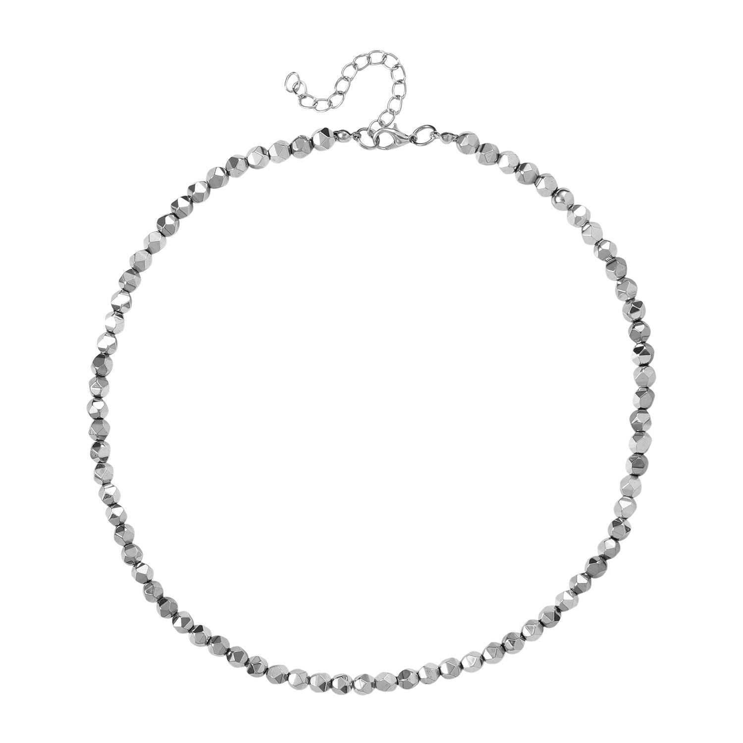 5er Set Hämatit Halsketten Herz Kugel Facettiert Gedreht ca 50 cm + 5 cm Extender, Silberfarben, ca. 724.00 ct