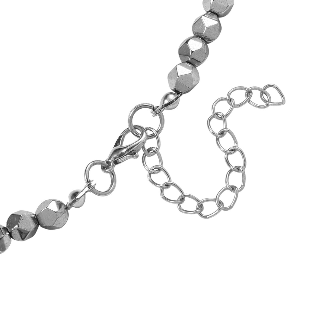 5er Set Hämatit Halsketten Herz Kugel Facettiert Gedreht ca 50 cm + 5 cm Extender, Silberfarben, ca. 724.00 ct