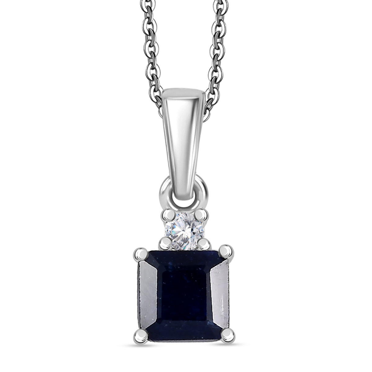 D'Joy AA Masoala Saphir (Fissure gefüllt), Moissanit Anhänger mit Kette, ca. 50 cm 925 Silber rhodiniert ca. 1.73 ct