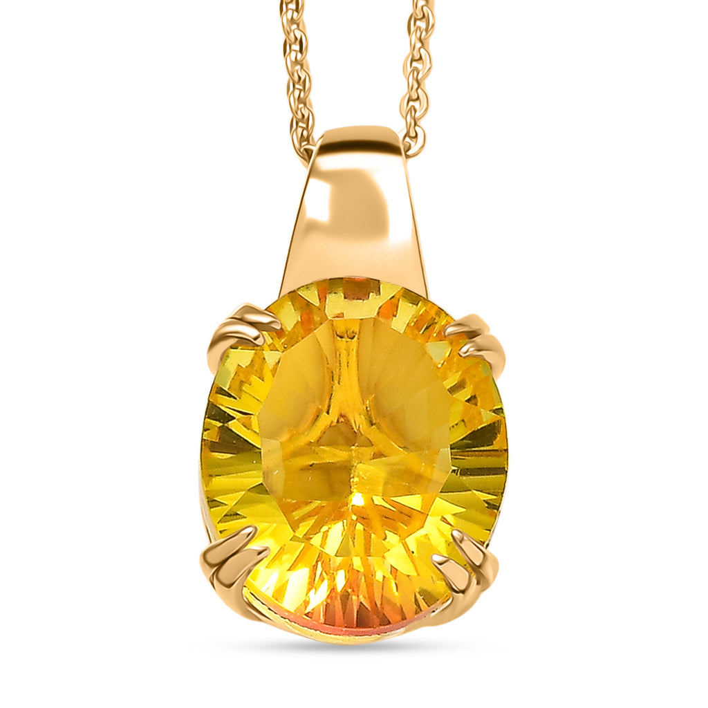 D'Joy - Lichkranz-Design Sphaleros Quarz Anhänger mit Kette, ca. 50 cm 925 Silber 750 Gelb Vergoldet ca. 5.19 ct