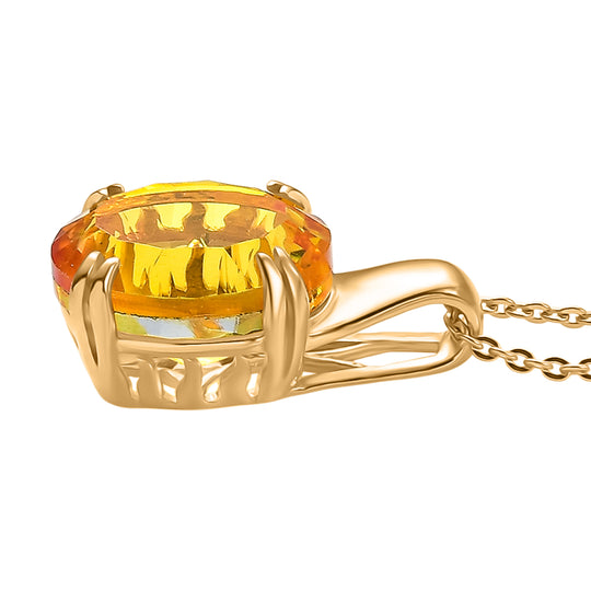 D'Joy - Lichkranz-Design Sphaleros Quarz Anhänger mit Kette, ca. 50 cm 925 Silber 750 Gelb Vergoldet ca. 5.19 ct
