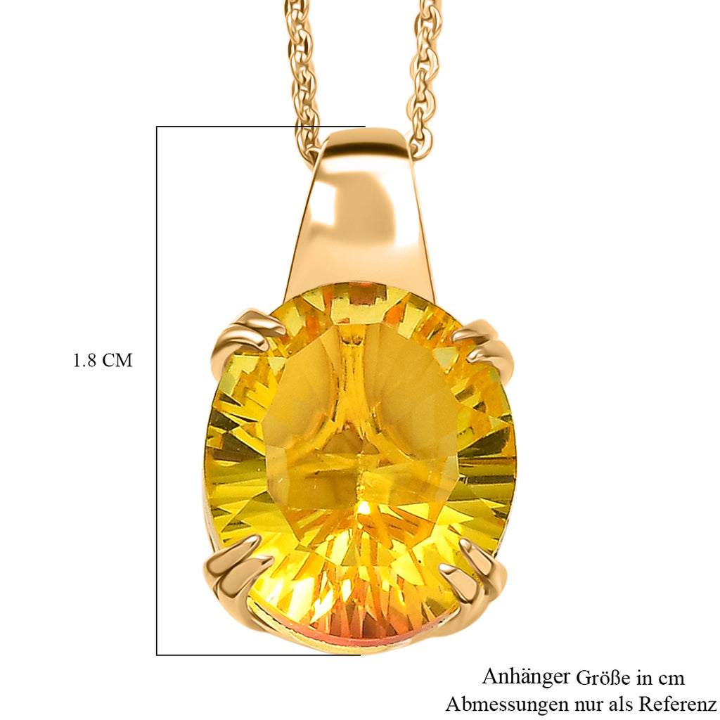 D'Joy - Lichkranz-Design Sphaleros Quarz Anhänger mit Kette, ca. 50 cm 925 Silber 750 Gelb Vergoldet ca. 5.19 ct