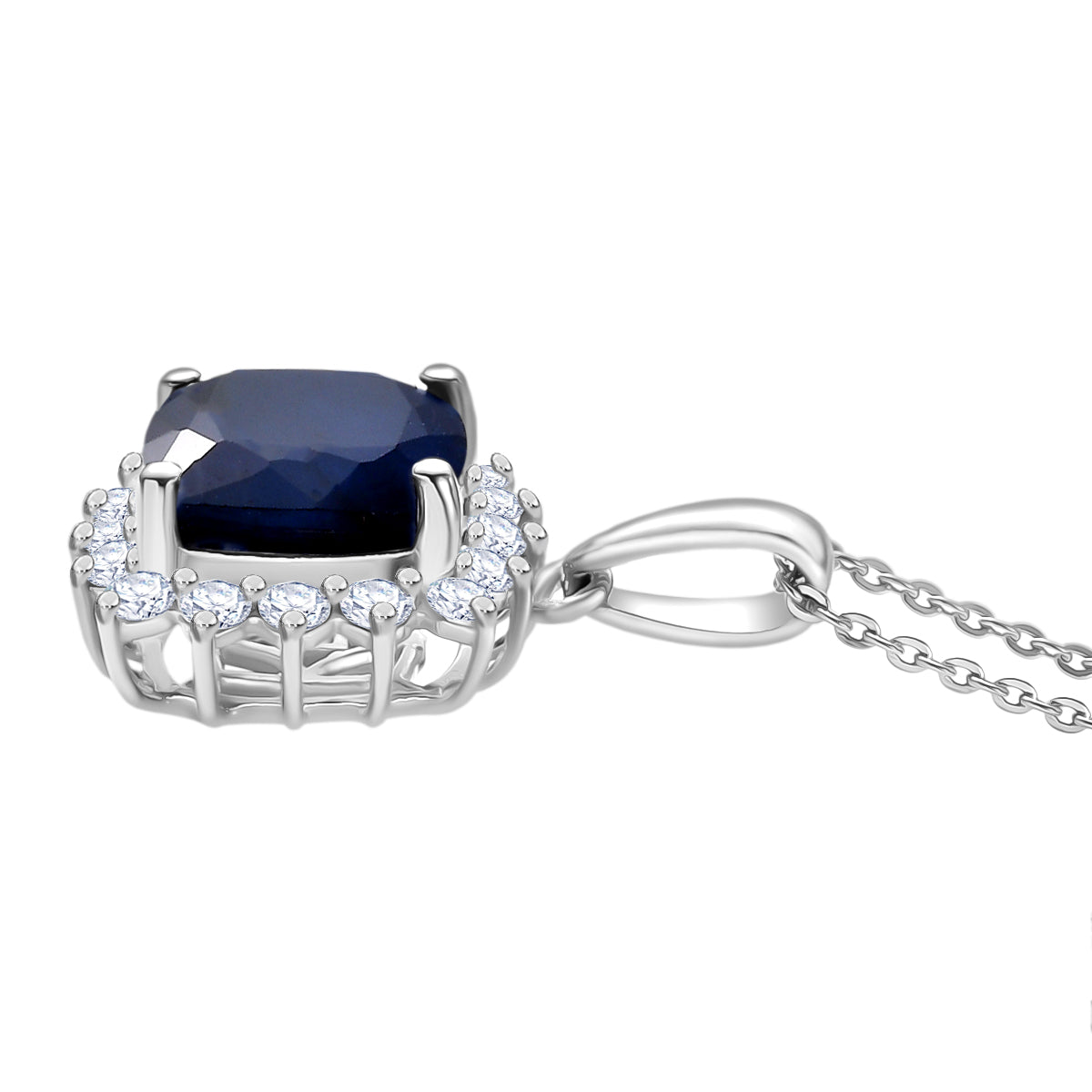 D'Joy Diffundierter blauer Saphir, Moissanit Anhänger mit Kette, ca. 50 cm 925 Silber rhodiniert ca. 4.36 ct