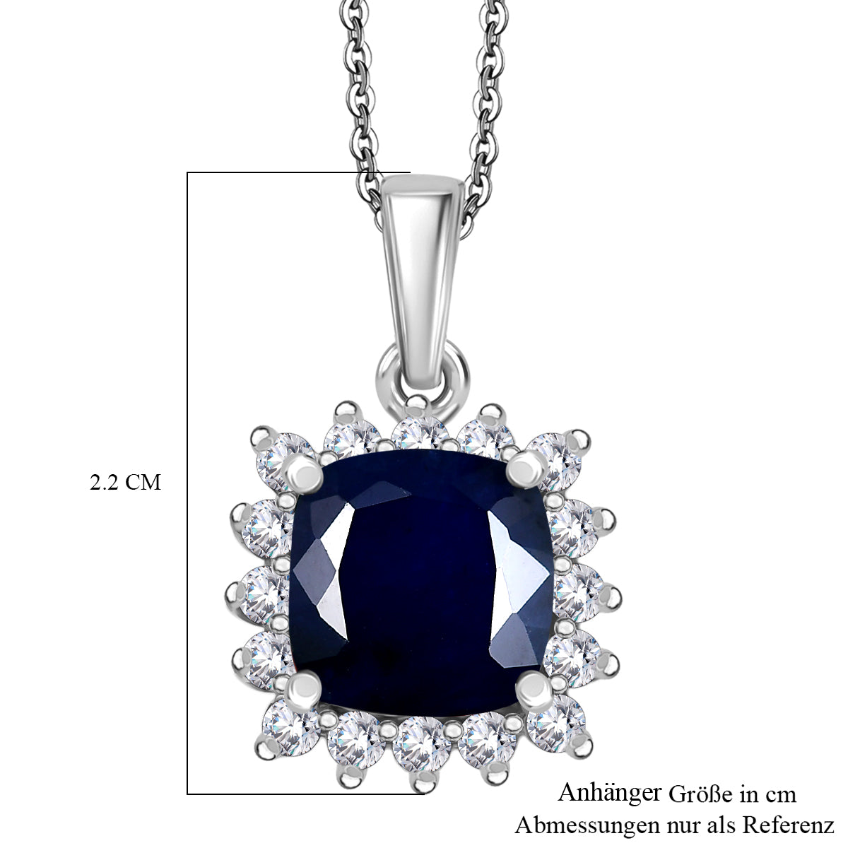 D'Joy Diffundierter blauer Saphir, Moissanit Anhänger mit Kette, ca. 50 cm 925 Silber rhodiniert ca. 4.36 ct