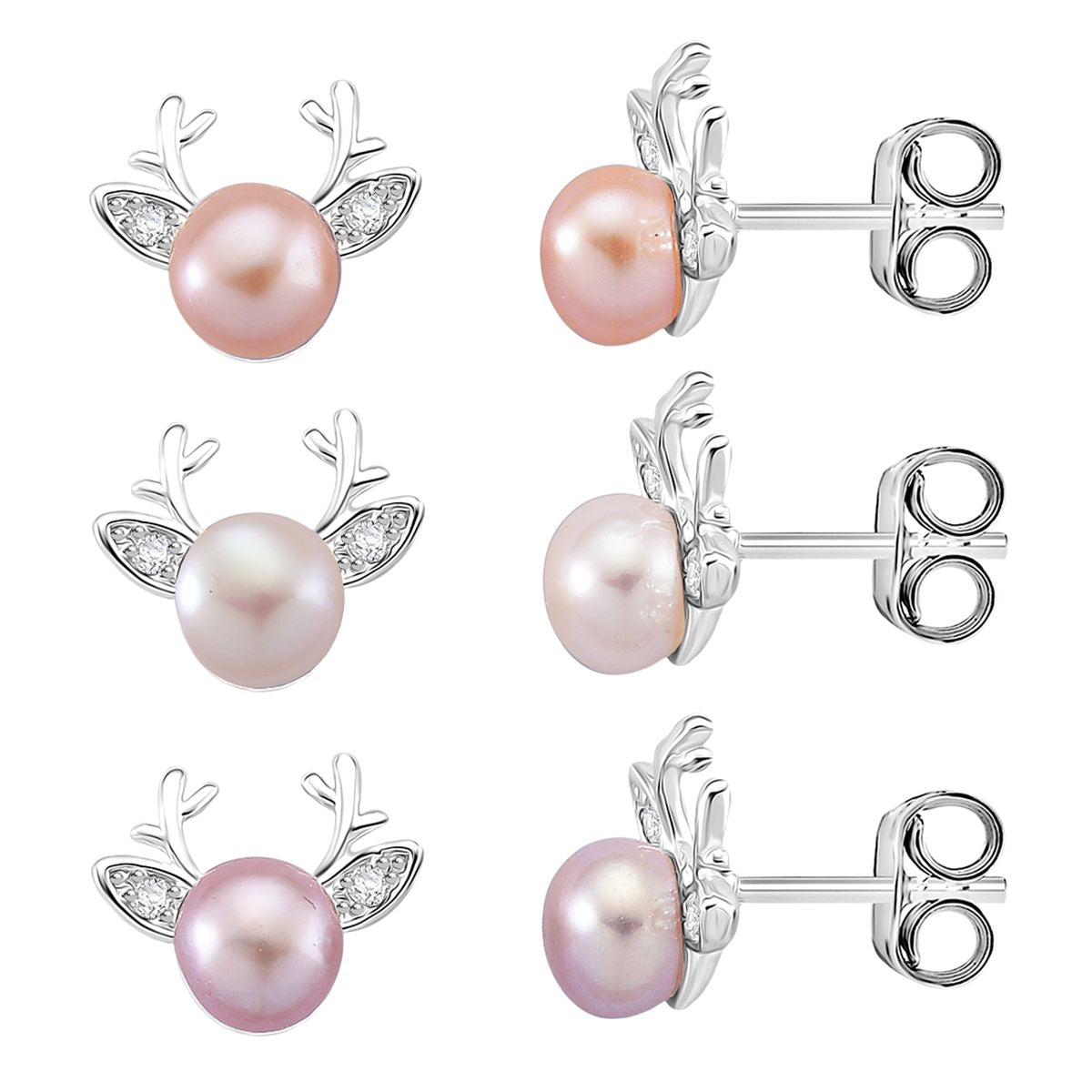 Pfirsich-Süßwasser Perle (5-7 mm), Lila Süßwasser Perle (5-7 mm), Weiße Süßwasser Perle (5-7 mm) Schmuckset, Nickelfreies Messing