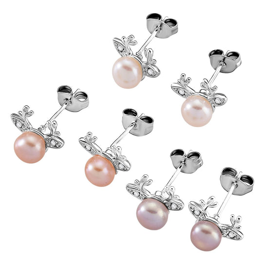 Pfirsich-Süßwasser Perle (5-7 mm), Lila Süßwasser Perle (5-7 mm), Weiße Süßwasser Perle (5-7 mm) Schmuckset, Nickelfreies Messing