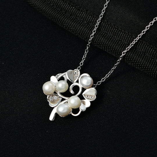 EVER TRUE Süßwasser Perle (5-5.5 mm), Weißer Zirkon Anhänger mit Kette ca. 50 cm, Nickelfreies Messing