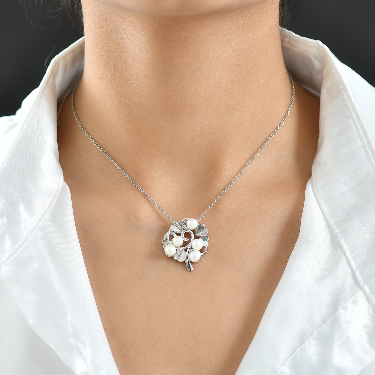 EVER TRUE Süßwasser Perle (5-5.5 mm), Weißer Zirkon Anhänger mit Kette ca. 50 cm, Nickelfreies Messing