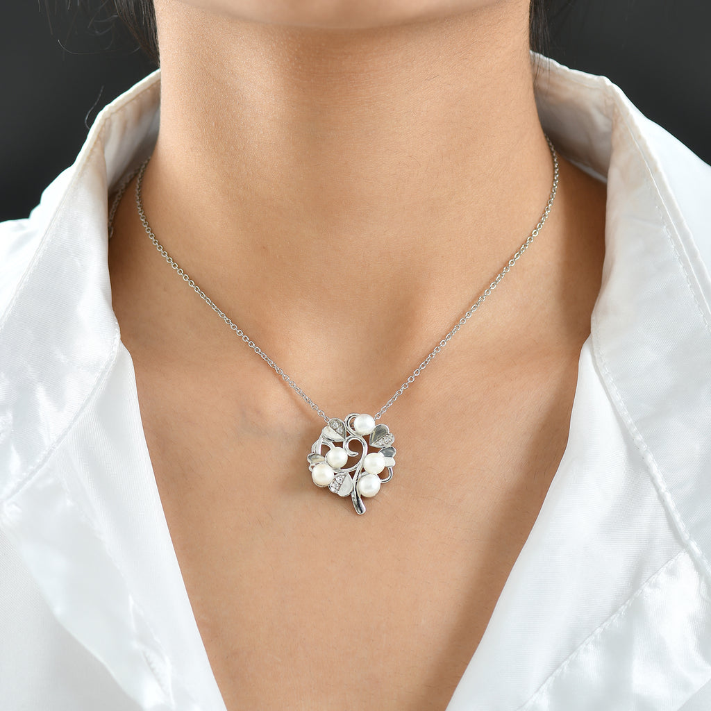 EVER TRUE Süßwasser Perle (5-5.5 mm), Weißer Zirkon Anhänger mit Kette ca. 50 cm, Nickelfreies Messing