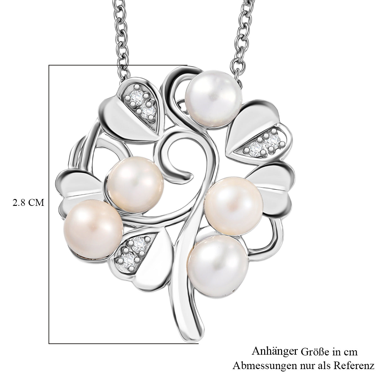 EVER TRUE Süßwasser Perle (5-5.5 mm), Weißer Zirkon Anhänger mit Kette ca. 50 cm, Nickelfreies Messing