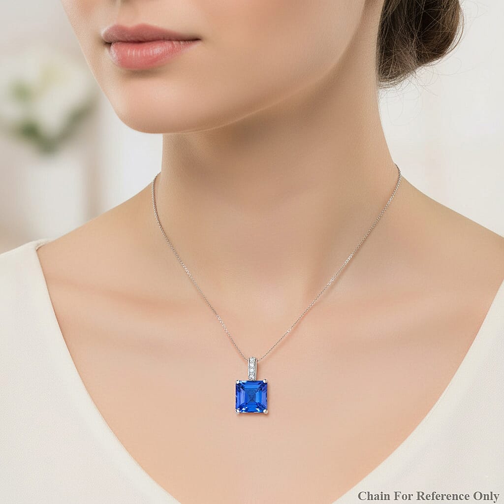 Rhapsody AAAA Tansanit, Weißer Diamant VS-EF AGI zertifiziert und geprüft Anhänger mit Kette ca. 45 cm 950 Platin ca. 1,85 ct.