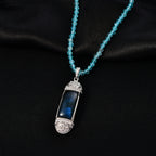 D'Joy AAA Labradorit Anhänger mit Apatit Kette, ca. 45 cm 925 Silber rhodiniert ca. 46.98 ct
