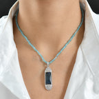 D'Joy AAA Labradorit Anhänger mit Apatit Kette, ca. 45 cm 925 Silber rhodiniert ca. 46.98 ct