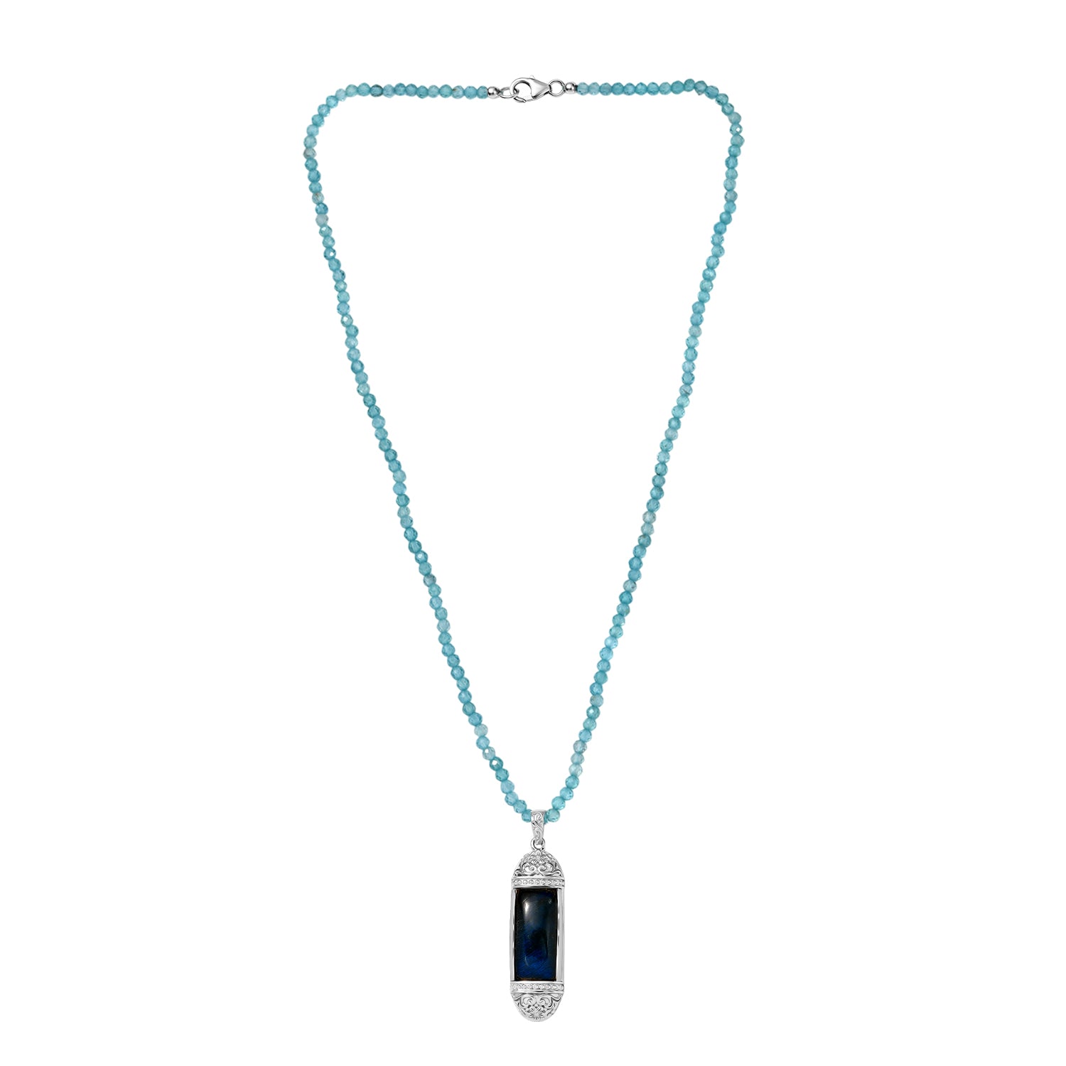 D'Joy AAA Labradorit Anhänger mit Apatit Kette, ca. 45 cm 925 Silber rhodiniert ca. 46.98 ct