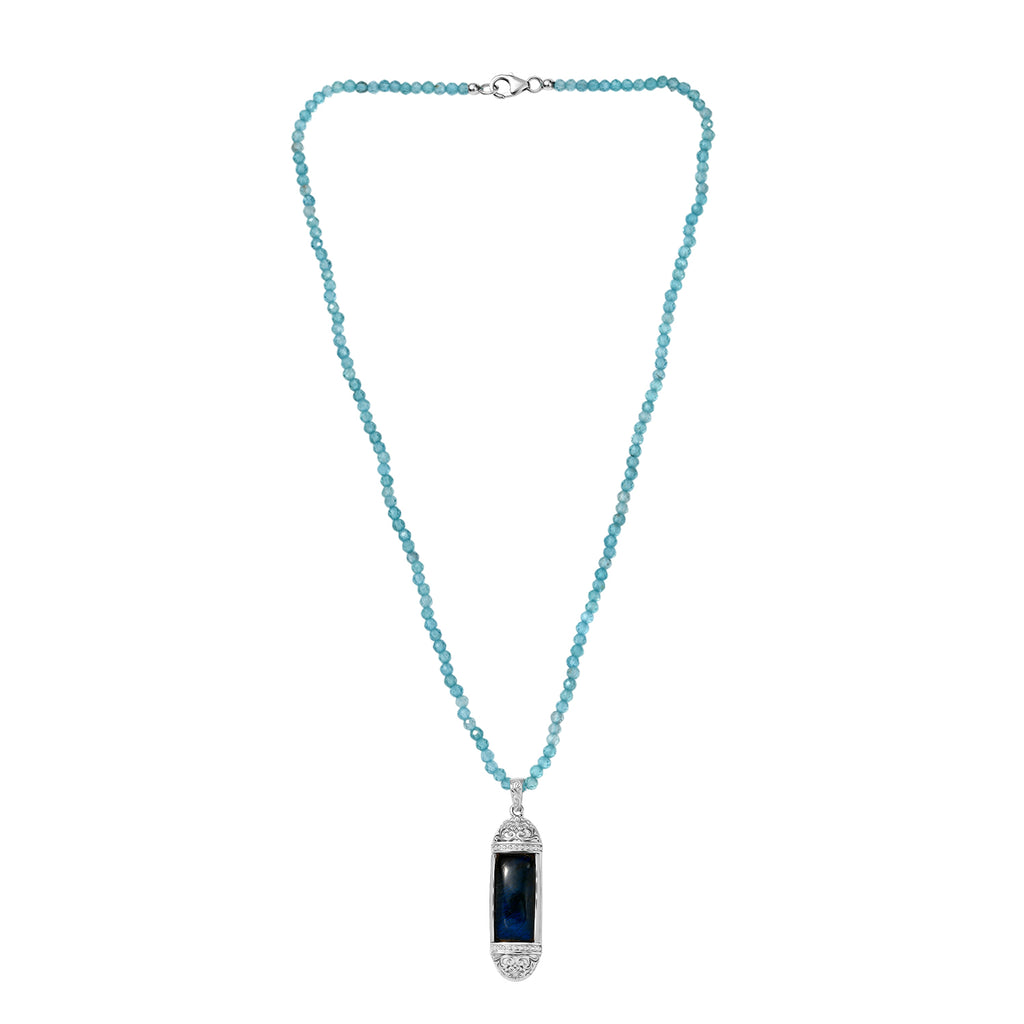 D'Joy AAA Labradorit Anhänger mit Apatit Kette, ca. 45 cm 925 Silber rhodiniert ca. 46.98 ct