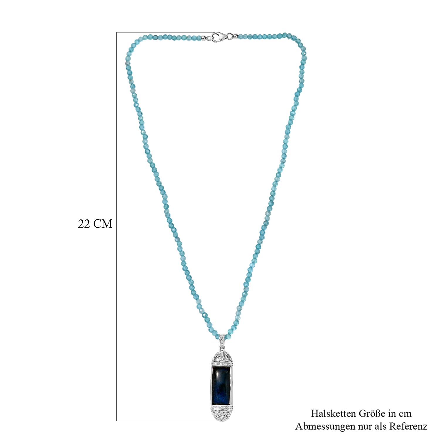 D'Joy AAA Labradorit Anhänger mit Apatit Kette, ca. 45 cm 925 Silber rhodiniert ca. 46.98 ct