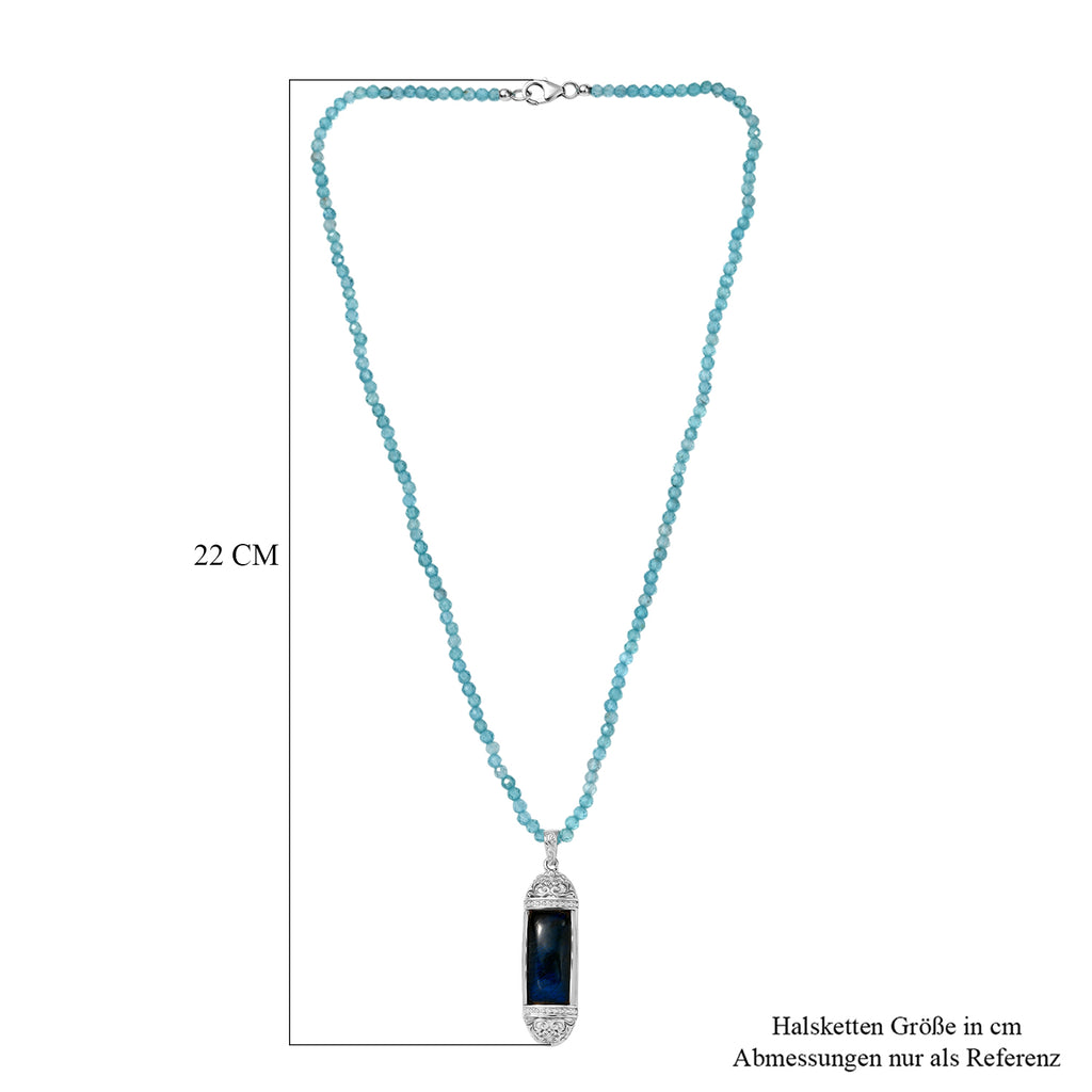 D'Joy AAA Labradorit Anhänger mit Apatit Kette, ca. 45 cm 925 Silber rhodiniert ca. 46.98 ct