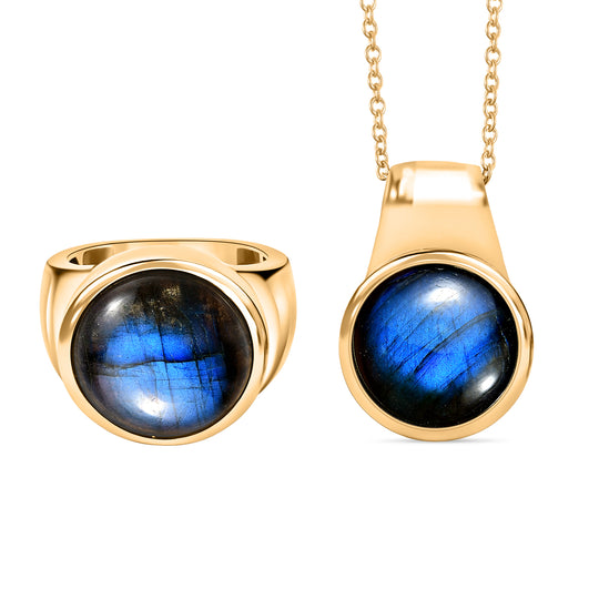 2er Set - EVER TRUE AAA Blaues Türkis Ring und Anhänger mit Kette, ca. 50 cm (Größe 16.00) ca. 22.12 ct