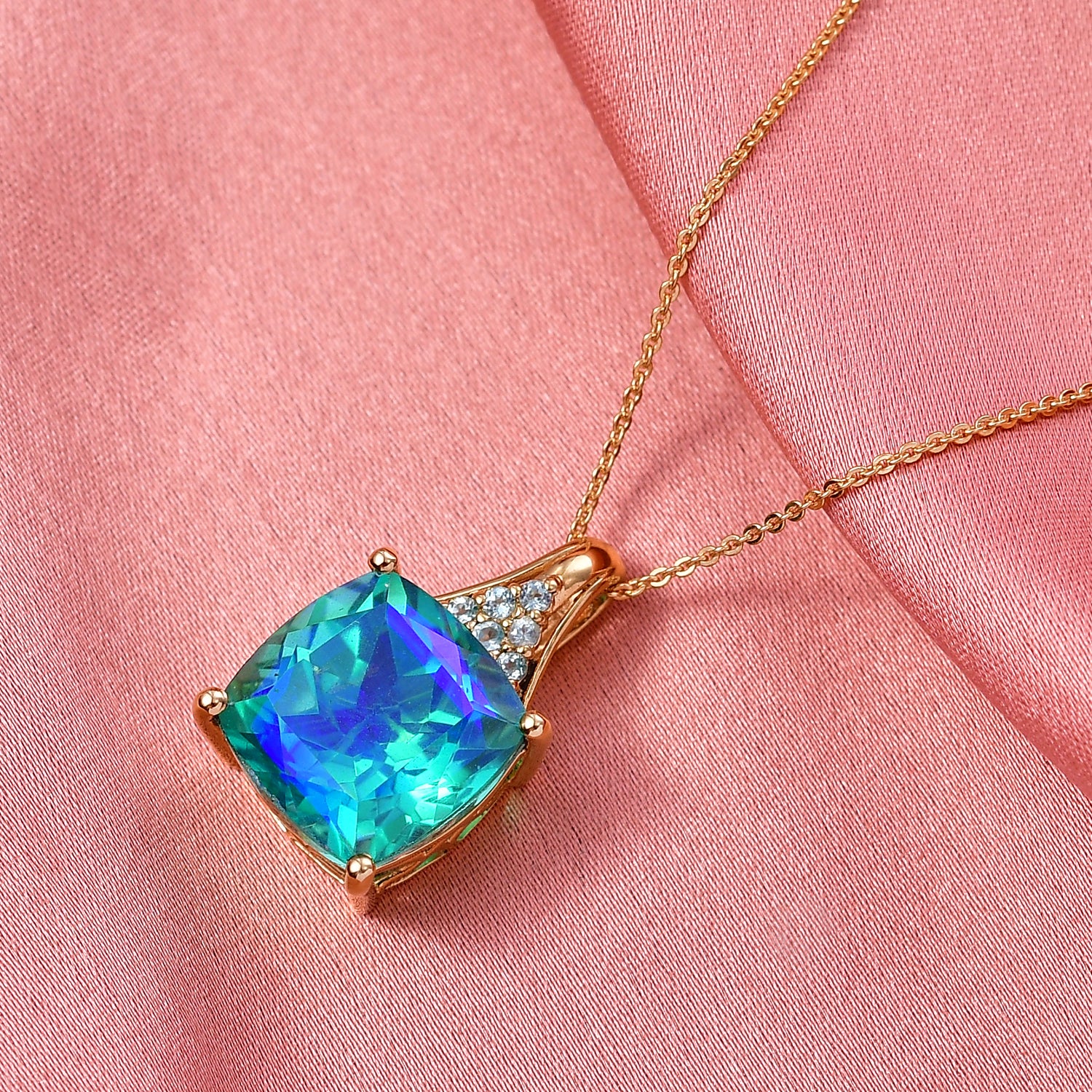 D'Joy Pfau Quarz Triplette, Blauer Apatit Schmuckset ca. 50 cm 925 Silber 750 Gelbgold Vermeil ca. 13.19 ct
