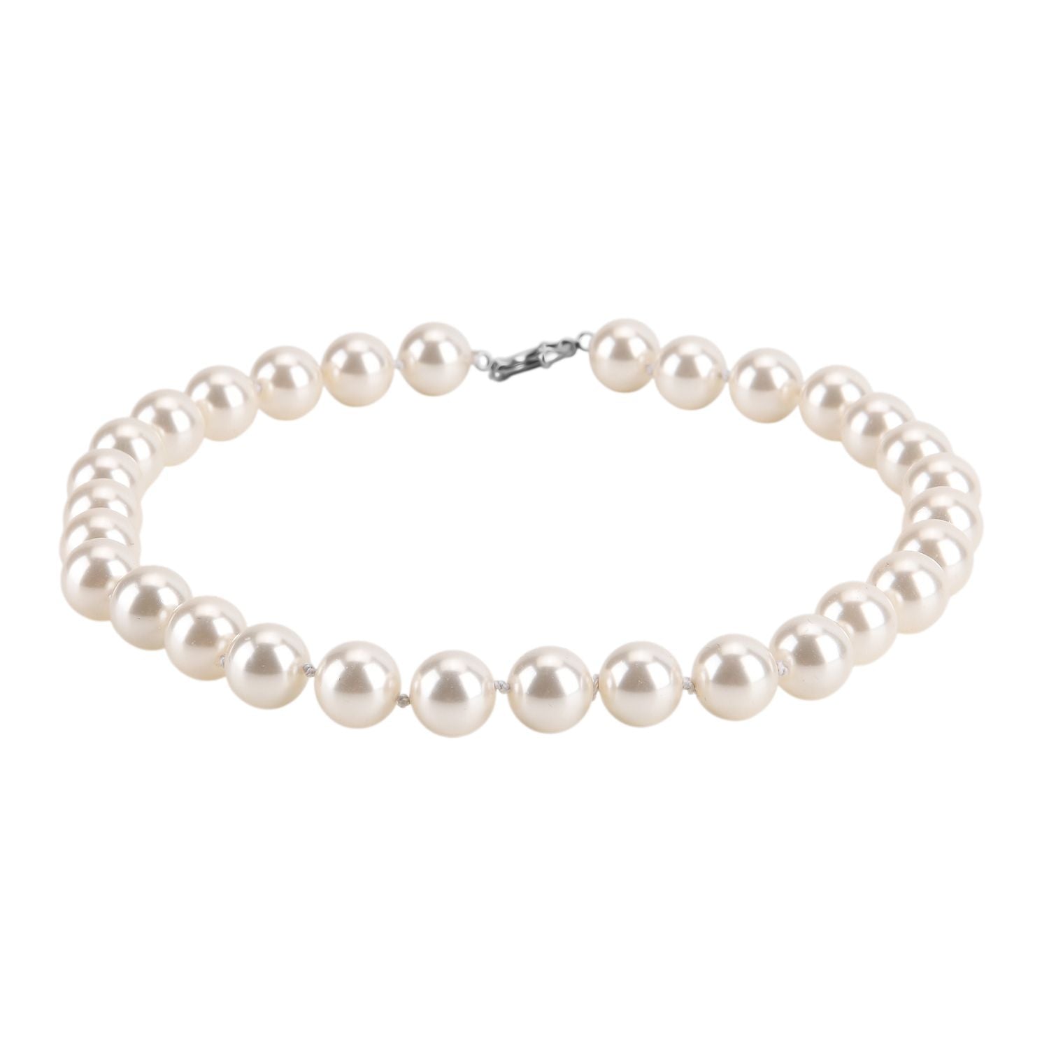 3er Set - Weiße Muschelkernperle (13-15 mm) Halskette ca. 50 cm, Armband-verstellbar, und Ohrringe Schmuckset, 316L Edelstahl