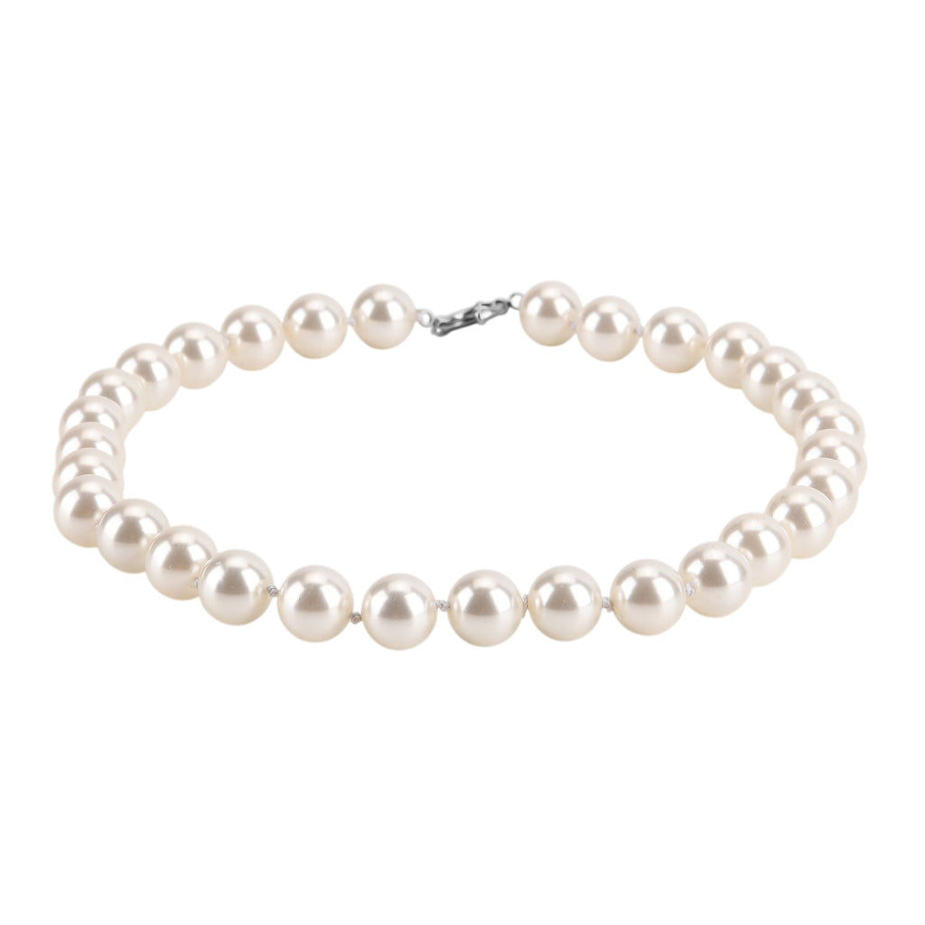 3er Set - Weiße Muschelkernperle (13-15 mm) Halskette ca. 50 cm, Armband-verstellbar, und Ohrringe Schmuckset, 316L Edelstahl