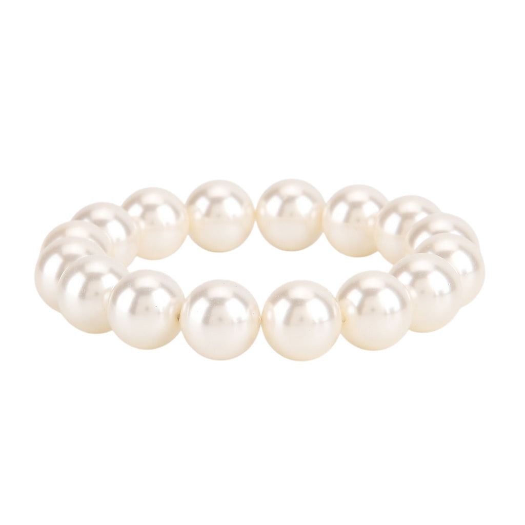 3er Set - Weiße Muschelkernperle (13-15 mm) Halskette ca. 50 cm, Armband-verstellbar, und Ohrringe Schmuckset, 316L Edelstahl