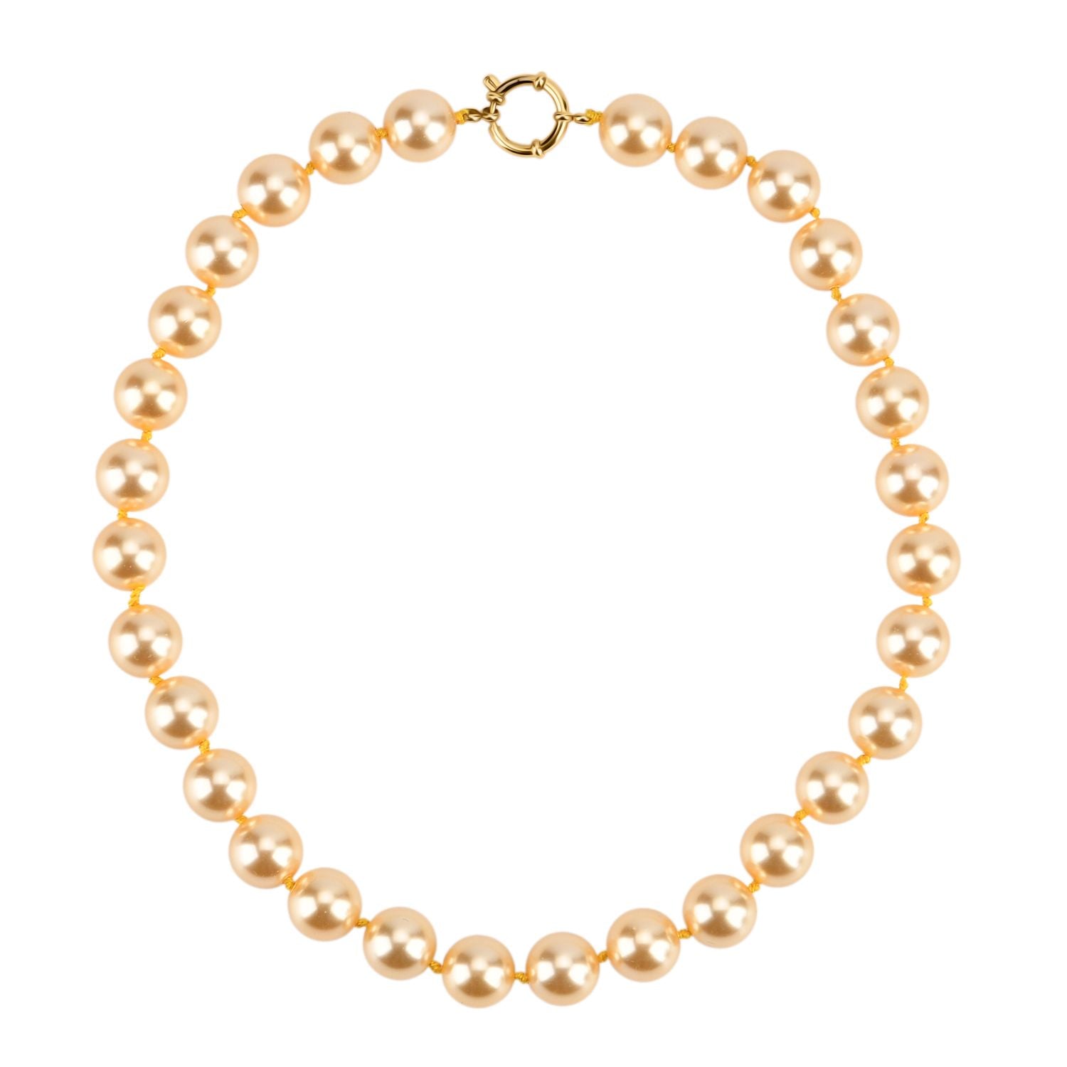 3er Set - Goldene Muschelkernperle (13-15 mm) Halskette ca. 50 cm, Armband-verstellbar, und Ohrringe Schmuckset, 316L Edelstahl
