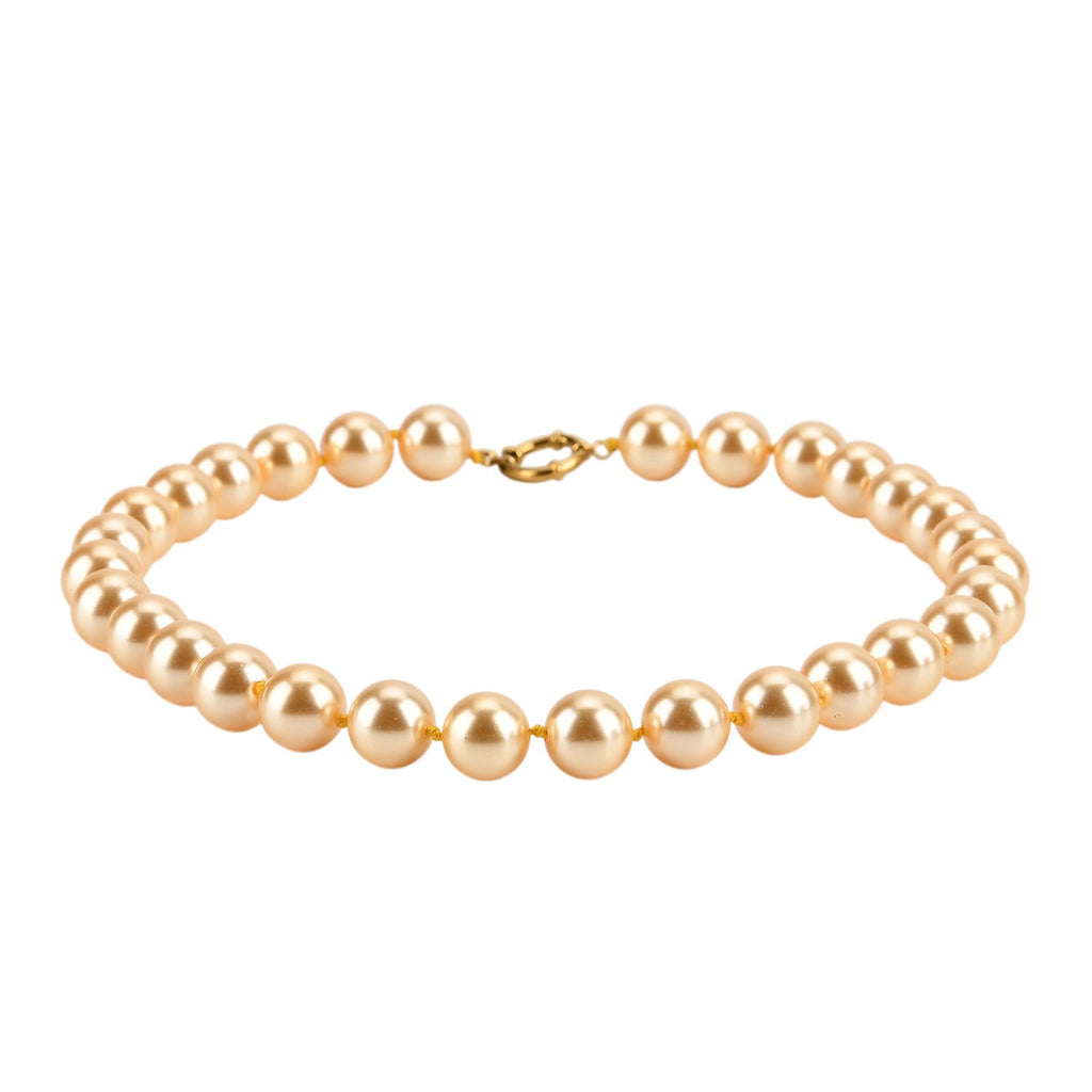 3er Set - Goldene Muschelkernperle (13-15 mm) Halskette ca. 50 cm, Armband-verstellbar, und Ohrringe Schmuckset, 316L Edelstahl