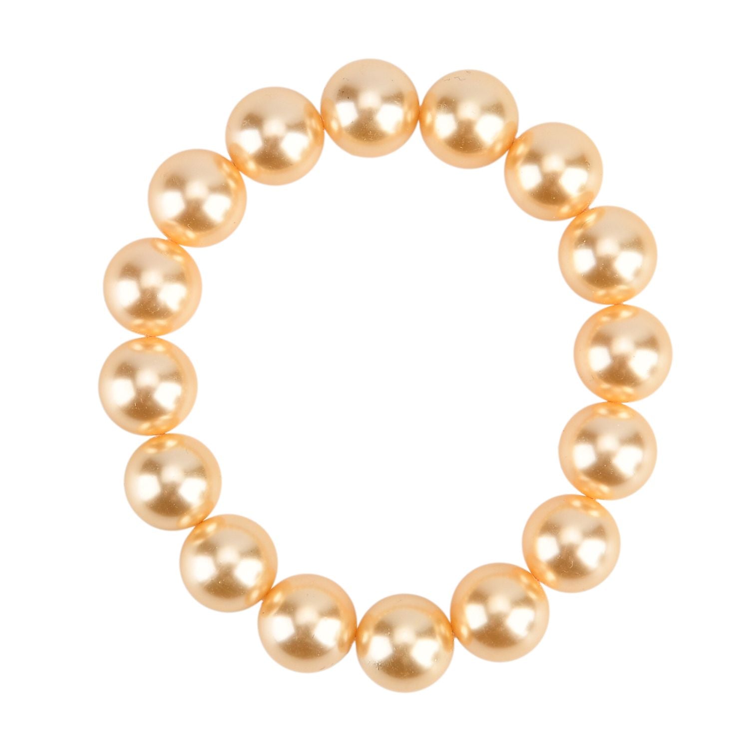 3er Set - Goldene Muschelkernperle (13-15 mm) Halskette ca. 50 cm, Armband-verstellbar, und Ohrringe Schmuckset, 316L Edelstahl