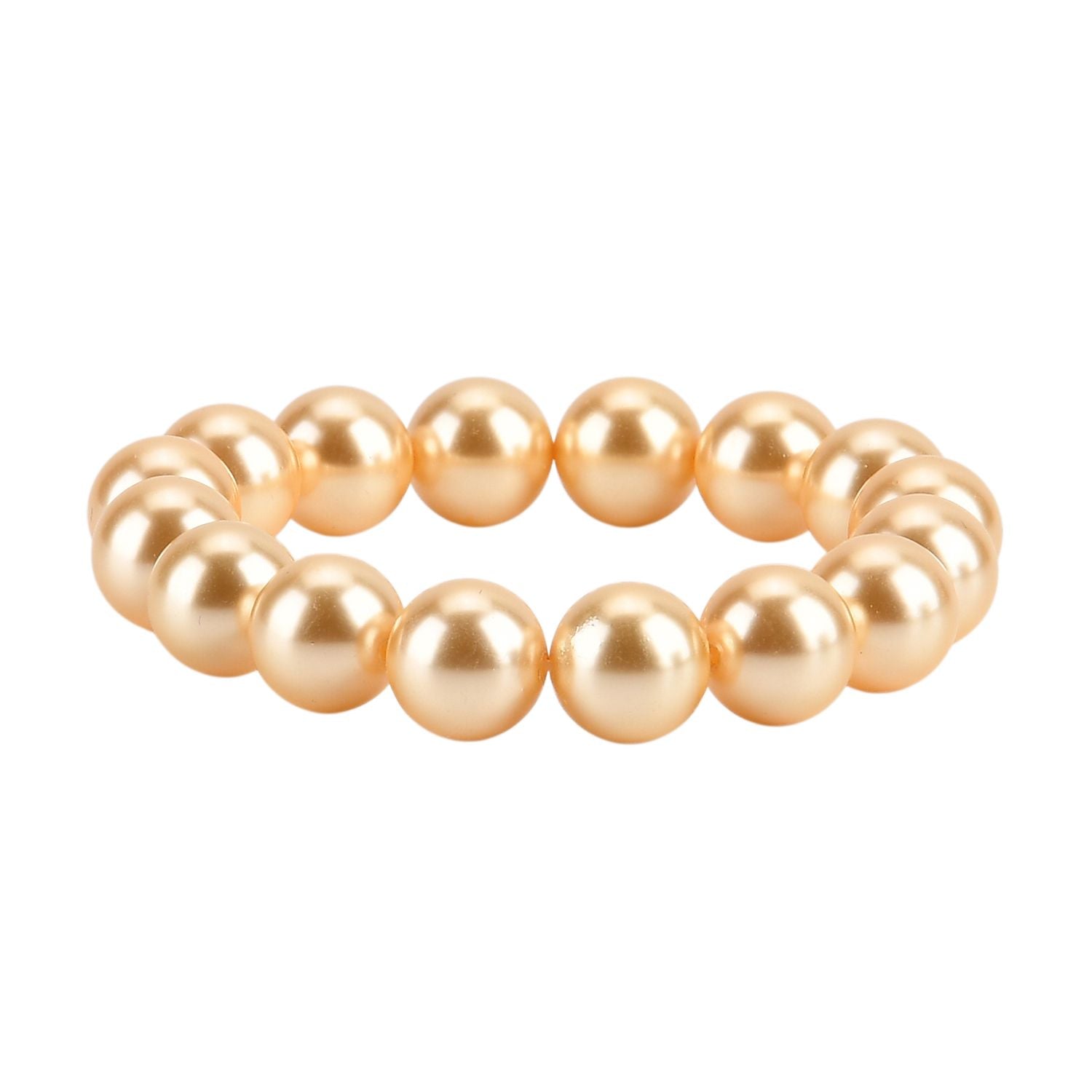 3er Set - Goldene Muschelkernperle (13-15 mm) Halskette ca. 50 cm, Armband-verstellbar, und Ohrringe Schmuckset, 316L Edelstahl