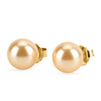 3er Set - Goldene Muschelkernperle (13-15 mm) Halskette ca. 50 cm, Armband-verstellbar, und Ohrringe Schmuckset, 316L Edelstahl