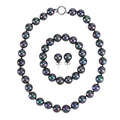 3er Set - Pfaufarbene Muschelkernperle (13-15 mm) Halskette ca. 50 cm, Armband-verstellbar, und Ohrringe Schmuckset, 316L Edelstahl