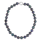 3er Set - Pfaufarbene Muschelkernperle (13-15 mm) Halskette ca. 50 cm, Armband-verstellbar, und Ohrringe Schmuckset, 316L Edelstahl