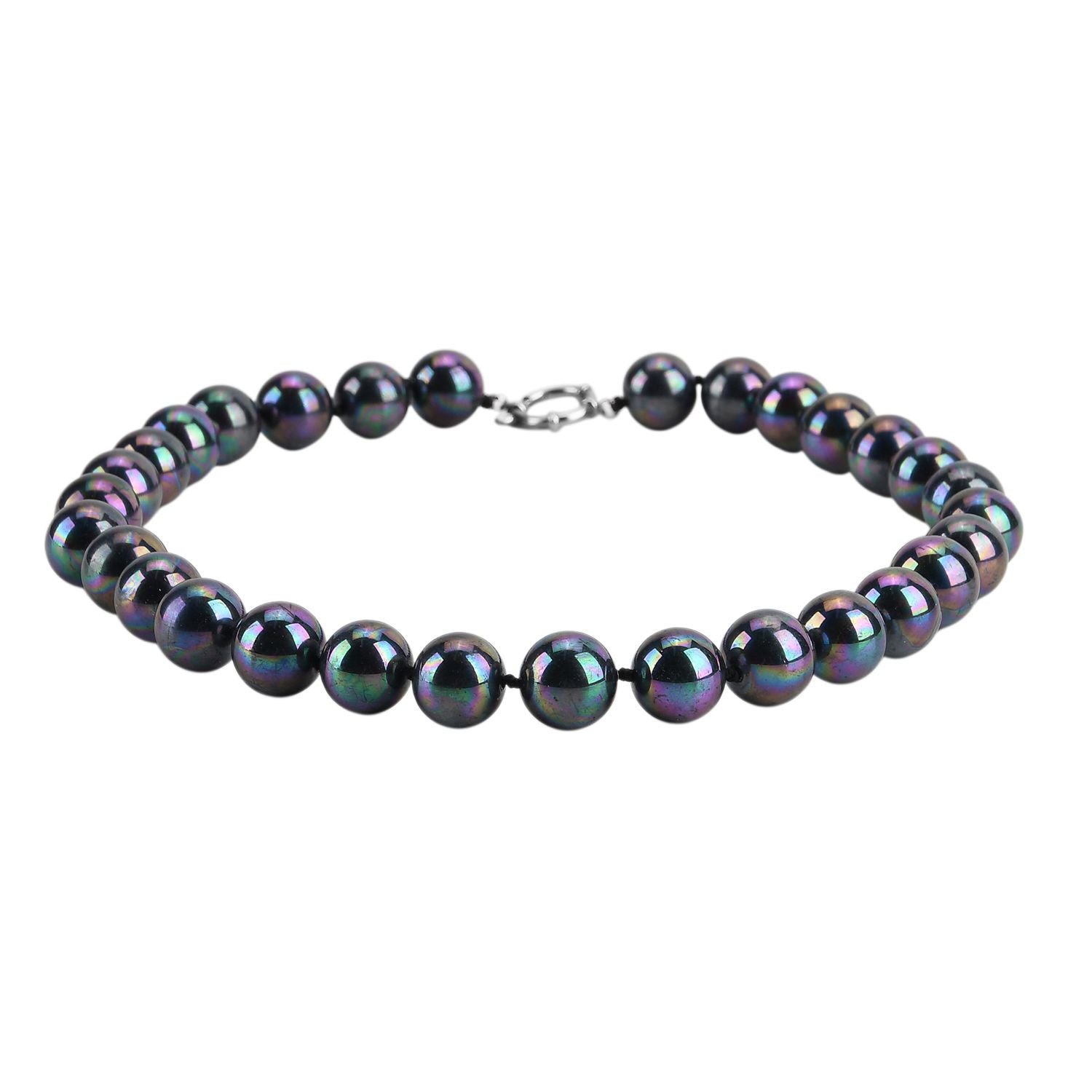 3er Set - Pfaufarbene Muschelkernperle (13-15 mm) Halskette ca. 50 cm, Armband-verstellbar, und Ohrringe Schmuckset, 316L Edelstahl
