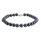 3er Set - Pfaufarbene Muschelkernperle (13-15 mm) Halskette ca. 50 cm, Armband-verstellbar, und Ohrringe Schmuckset, 316L Edelstahl